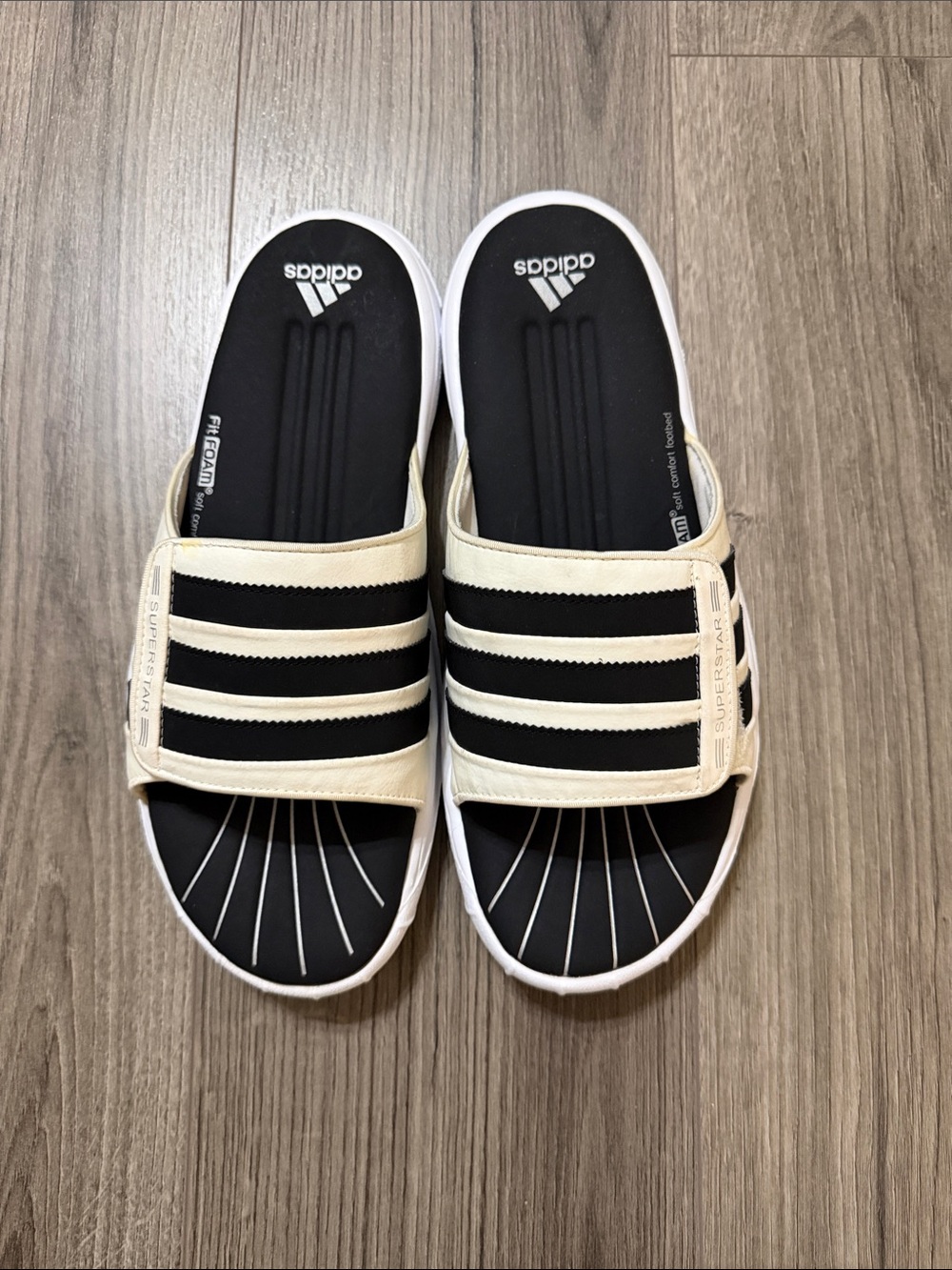 Adidas Black and Cream Adjustable Slide Sandals